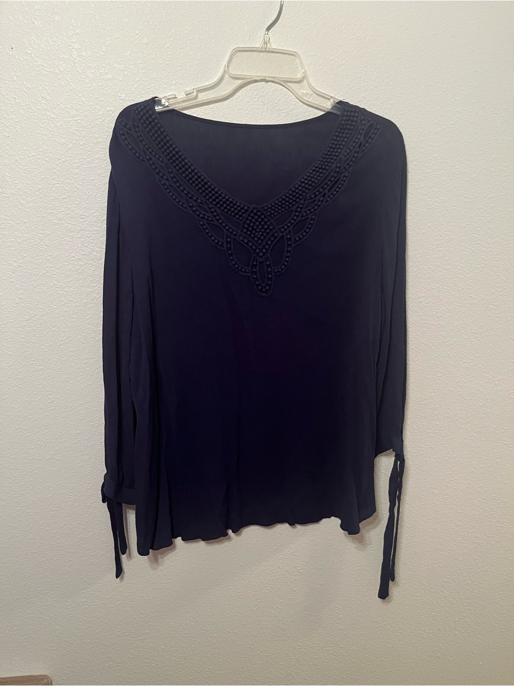 Cato - Navy Long-Sleeve V-Neck Blouse with Crochet Trim - 18/20